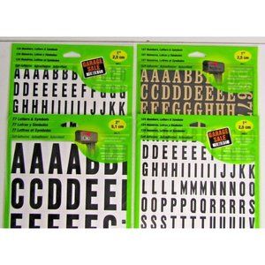 Lot 4 1" 2" Vinyl Stick On Letters And Numbers One Inch (2 Pack) Decals 123+ABC